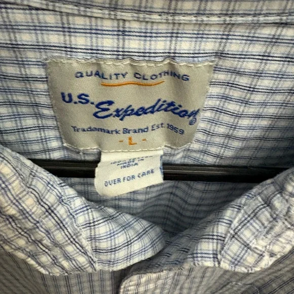 Men's Blue Checkered Shirt- U.S. Expedition- Size Large - Picture 2 of 3